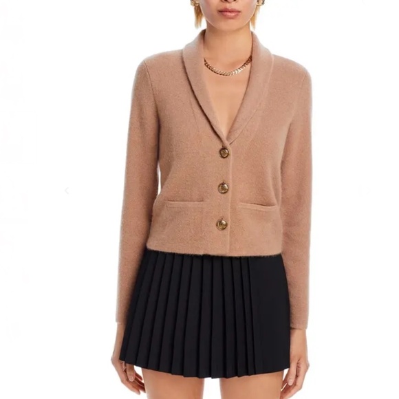 Luxurious 100% Cashmere Novelty Button Blazer By Aqua in Camel / Tan - Picture 3 of 4